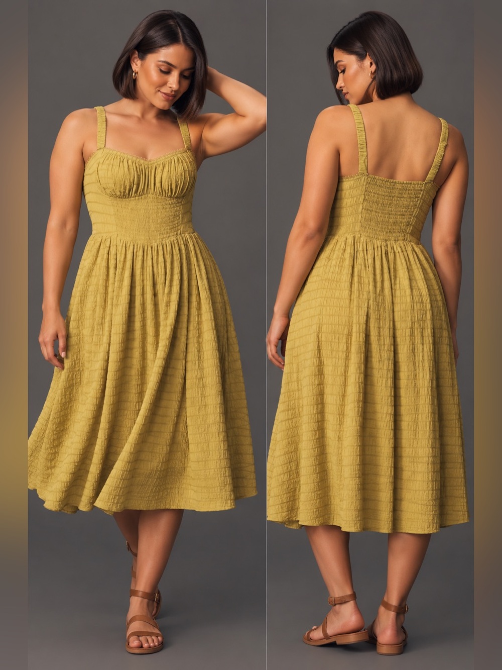 NWT | By Anthropologie | Textured Smocked Midi Dress in Chartreuse - Size 1X
